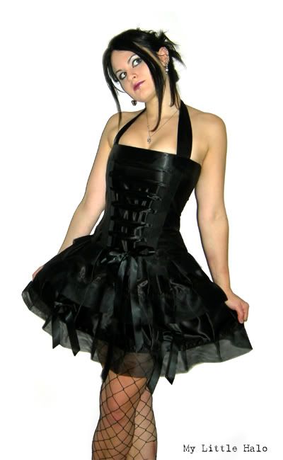 gothic black satin corset dress