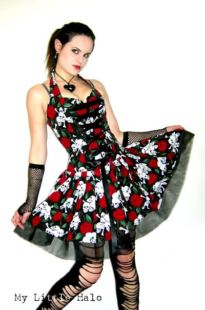 black emo skulls and roses print tutu gothic dress