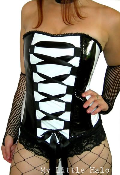 black and white pvc corset