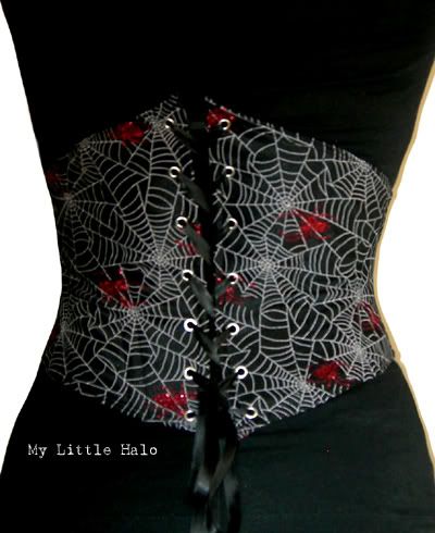 black and white spider web underbust corset