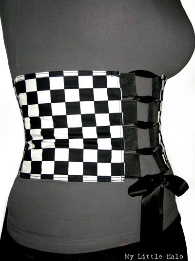 black and wwhite chequered corset belt