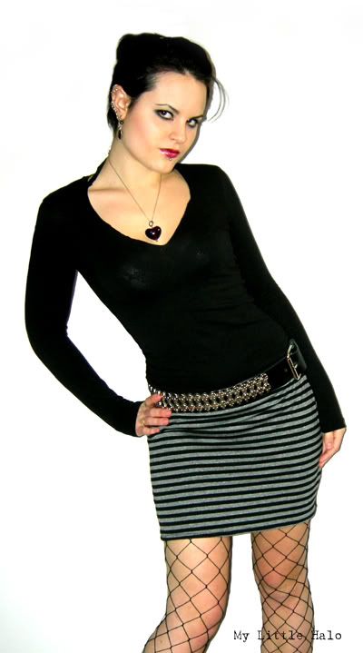 grey and black stripe mini skirt