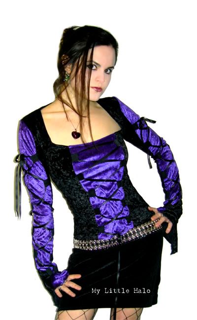 purple velvet lace up top