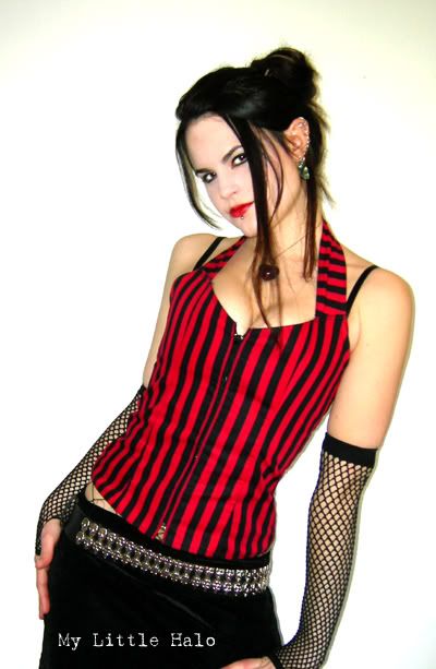 black and red striped zipper top