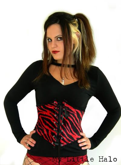 red and black zebra print lace up underbust corset