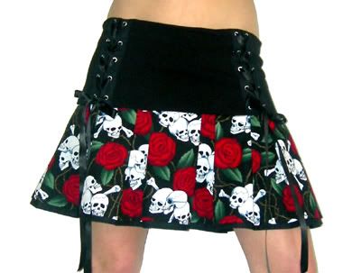 black gothic skulls and roses punky rah rah skirt