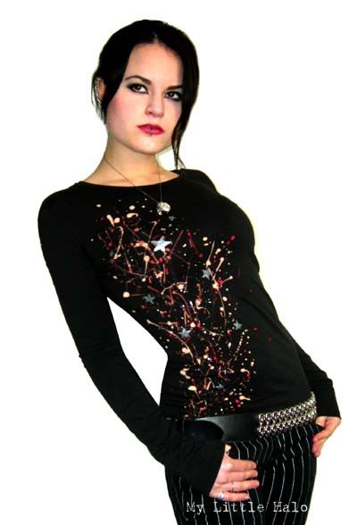 black gothic stars splatter long sleeved top