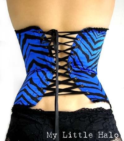 blue zebra print corset