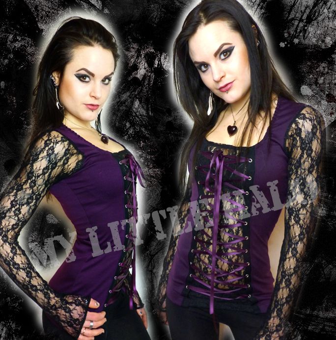 gothic purple & black lace long sleeve top