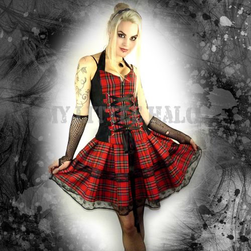 Red Tartan Punk Gothic Corset Dress