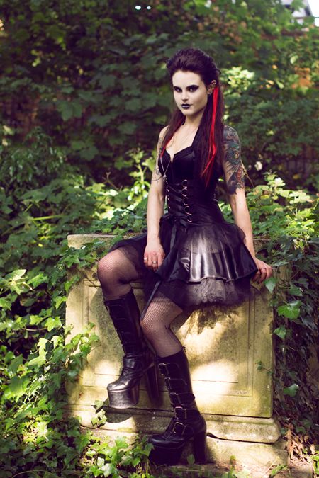 gothic black satin lace up corset dress