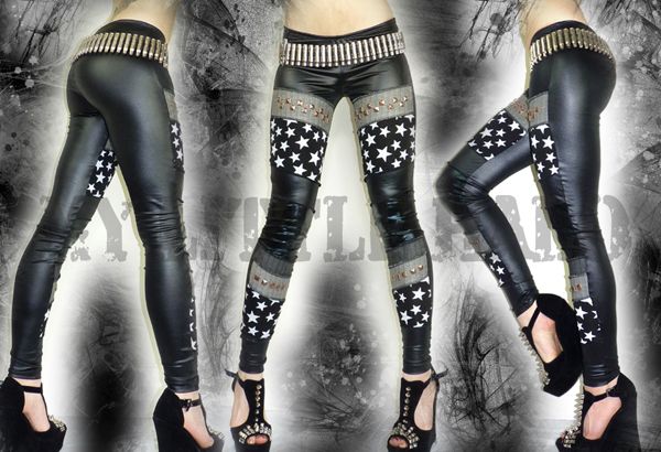 Black Leather Look Studded Rock Leggings