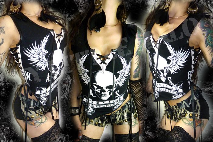 WASP Babylon is Burning Lace up vest Top