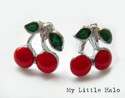 red and green cherries stud earrings