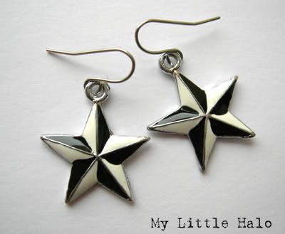 black and white nautical star drop  earrings
