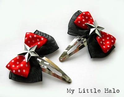 Pink polka dot bow clips with black and white nautical stars