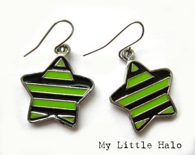 black and green stripe star earrings