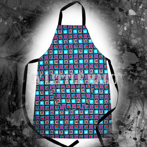 blue & purple checkered fruits punk apron