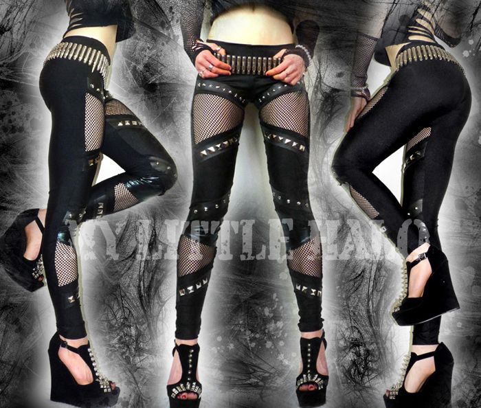 black fishnet studded leggings