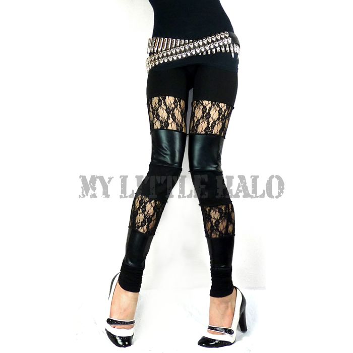 black gothic lace wet look leggings