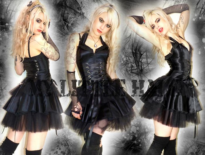 gothic black satin corset dress