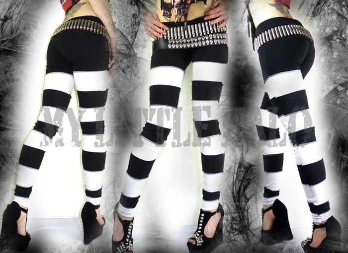 Black and White Stripe Punk Leggings