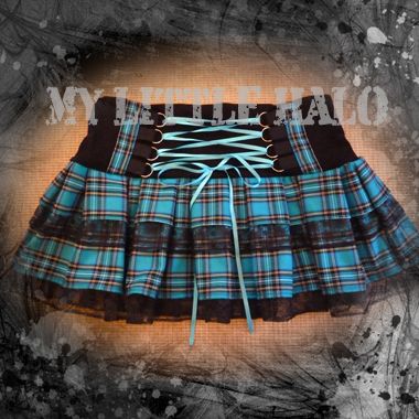 blue tartan punk mini skirt