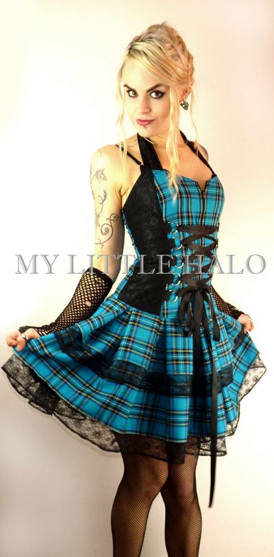 turquoise tartan corset dress