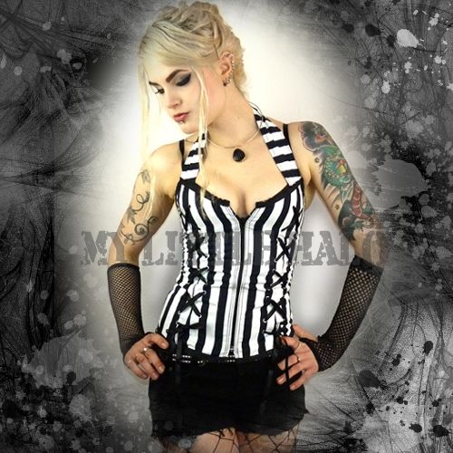 black and white emo stripe lace up corset top