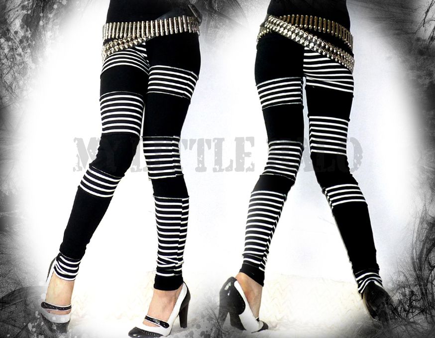black white stripey emo punk leggings