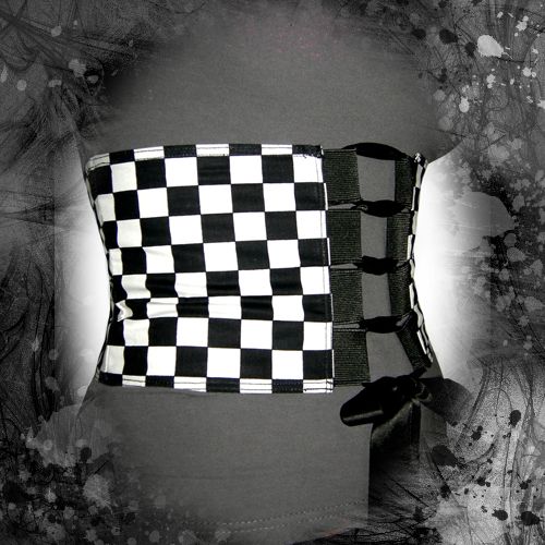 black & white checker board print lace up corset belt