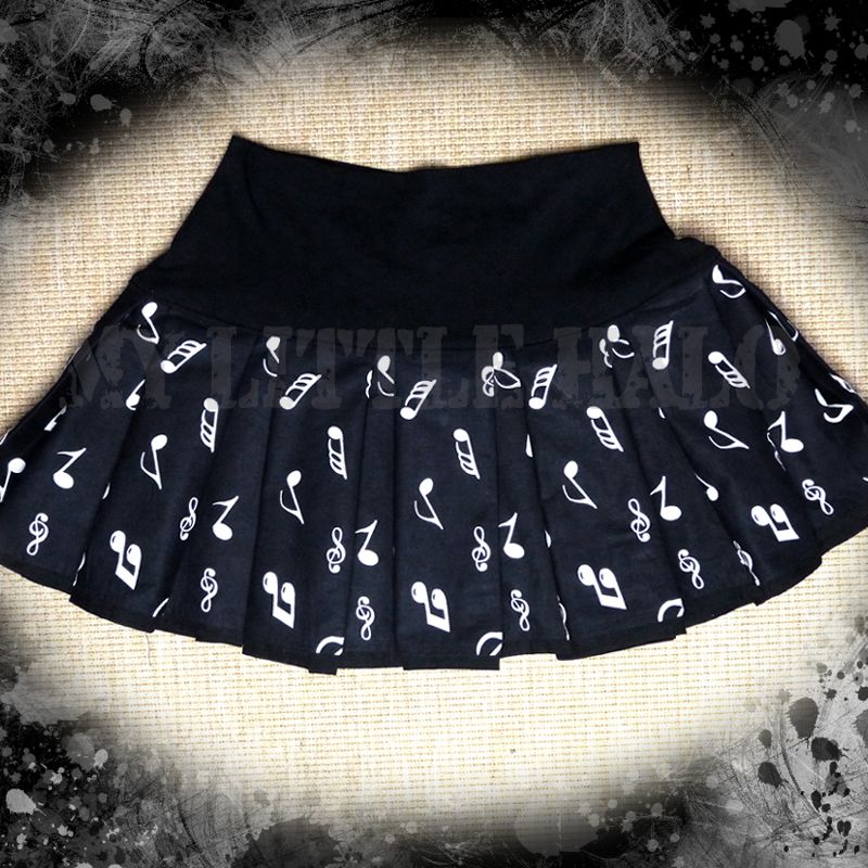 black and white music print skirt
