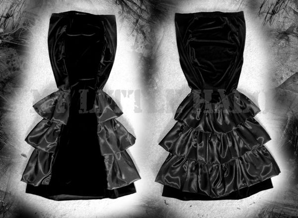 long black gothic velvet ruffle skirt