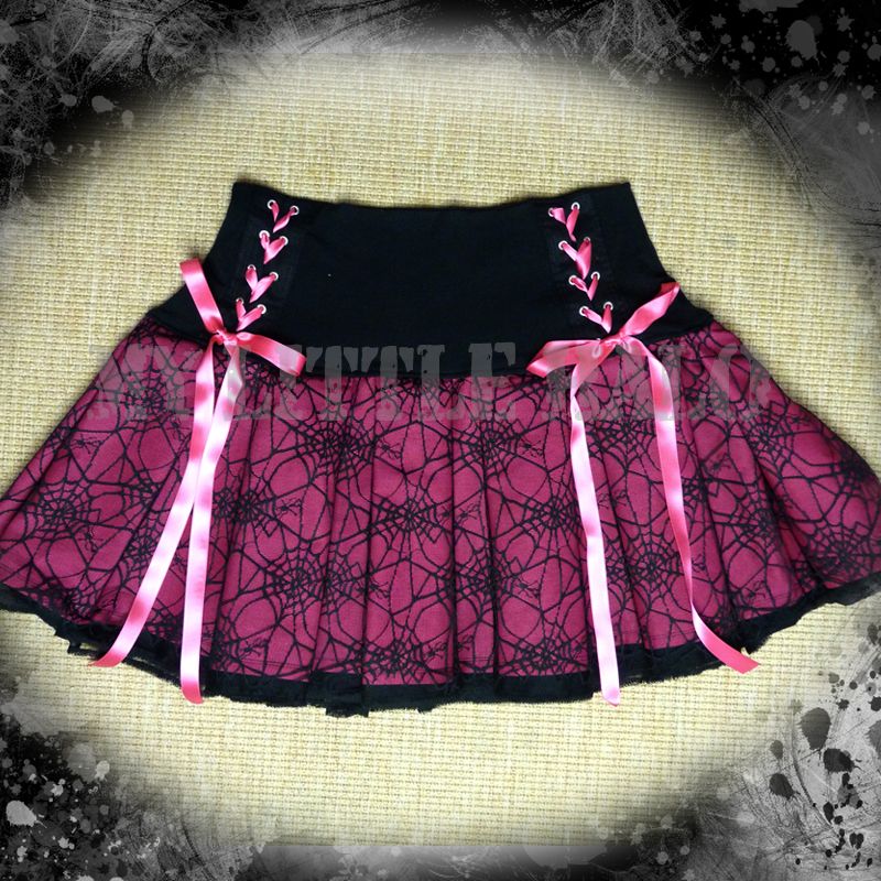 pink spider web gothic lace skirt