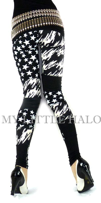 black and white patchwork leggings, dogtooth and star print