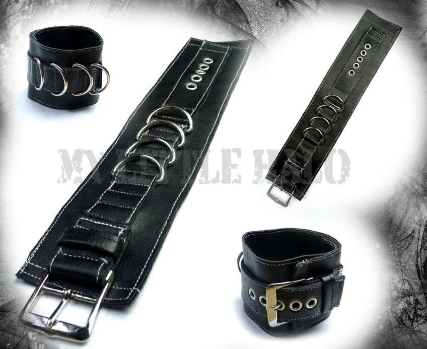 silver d ring goth leather wrist strap