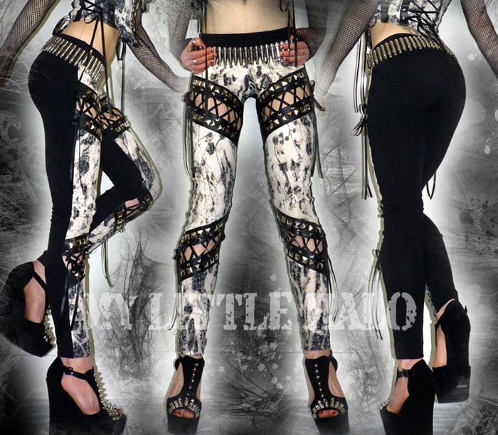 bleach splattered denim lace up rock leggings