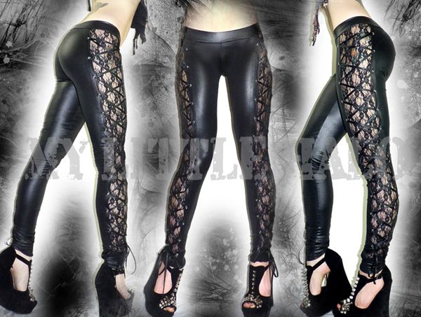 Leather Look Black Lace Leggings