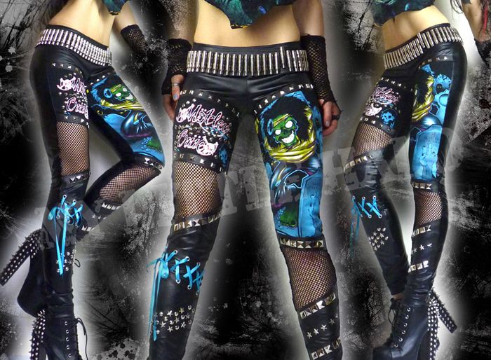 Black blue studded Motley Crue Leggings