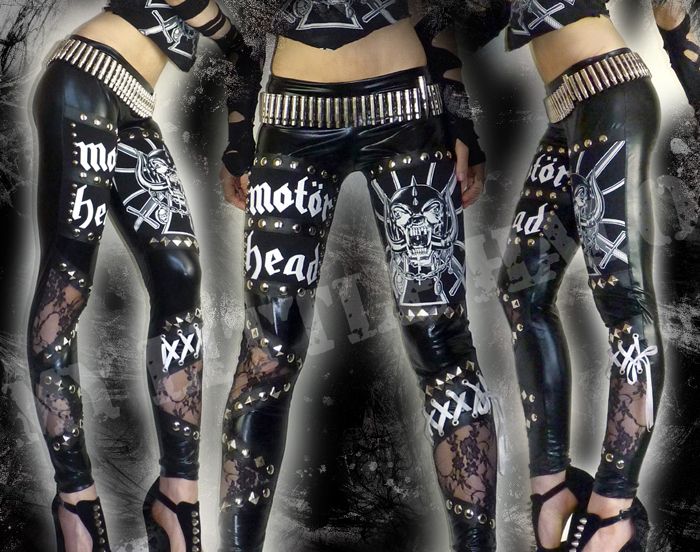 Motorhead lace and studs wet look leggings