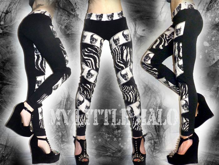 cream skull and zebra print leggings