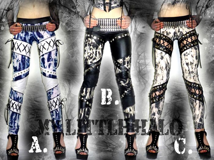 asymmetrical bleached denim studded rock leggings