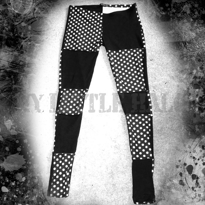 black polka dot patchwork leggings