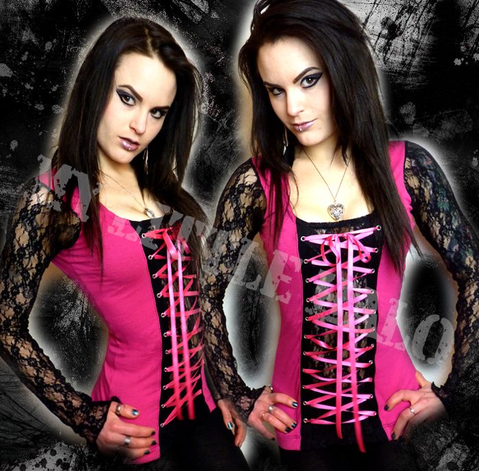 pink & black lace long sleeve gothic top