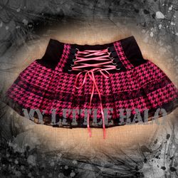 Pink Dogtooth Lace up Mini Skirt