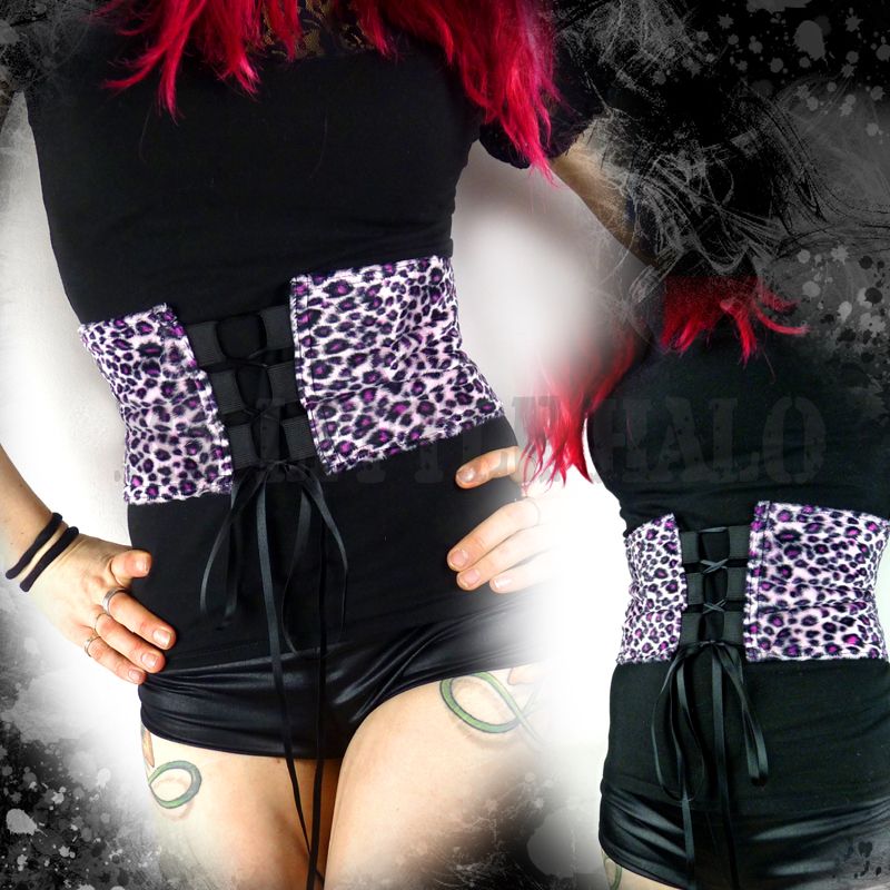 pink faux fur leopard print corset belt