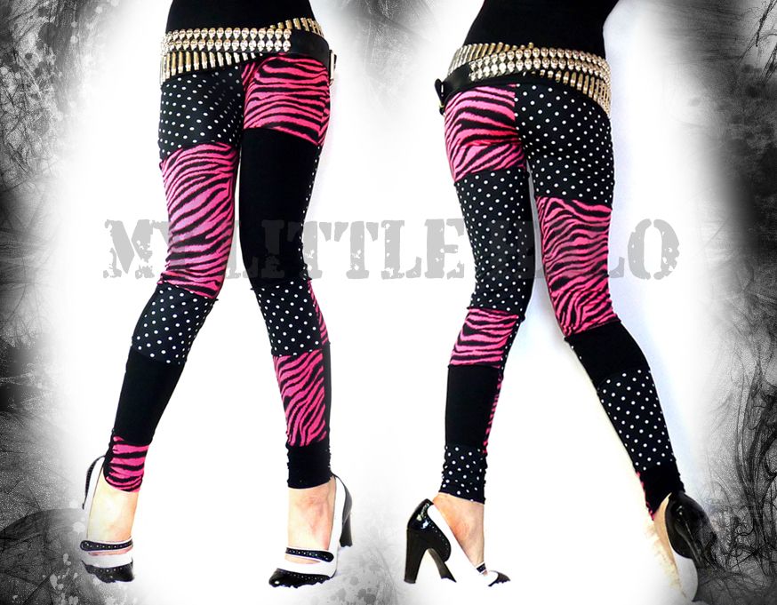 pink zebra print patchwork punk leggings
