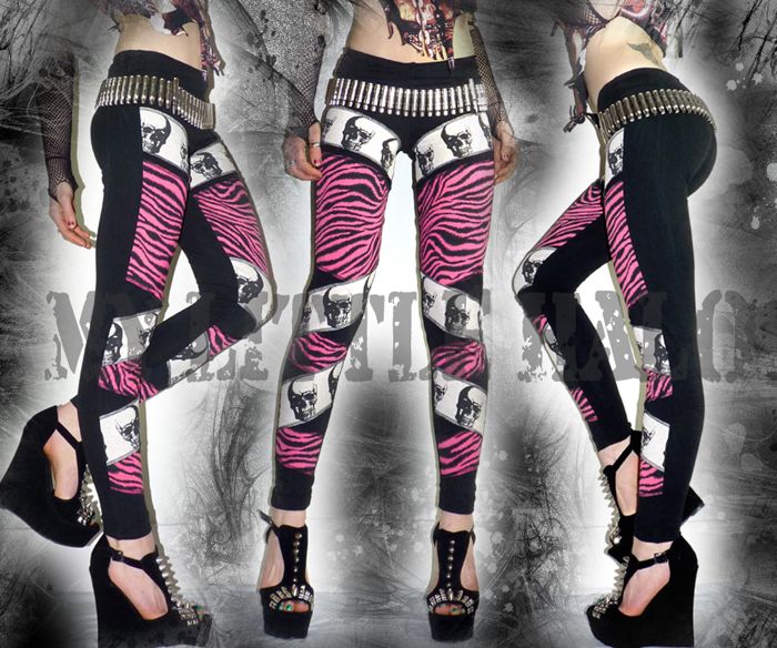 Pink zebra print and skulls patterned leggings