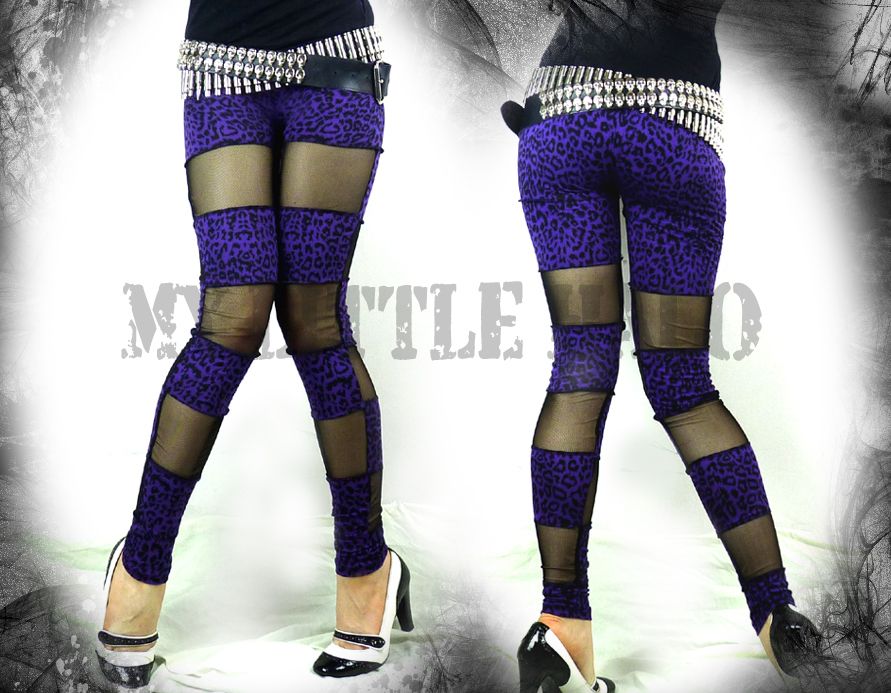 purple leopard print and mesh leggings