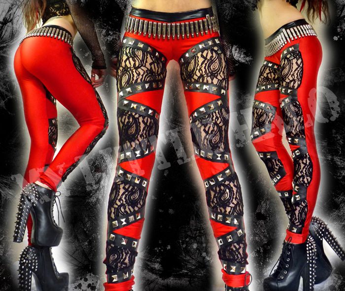 lace and red lycra sexy studded leggings